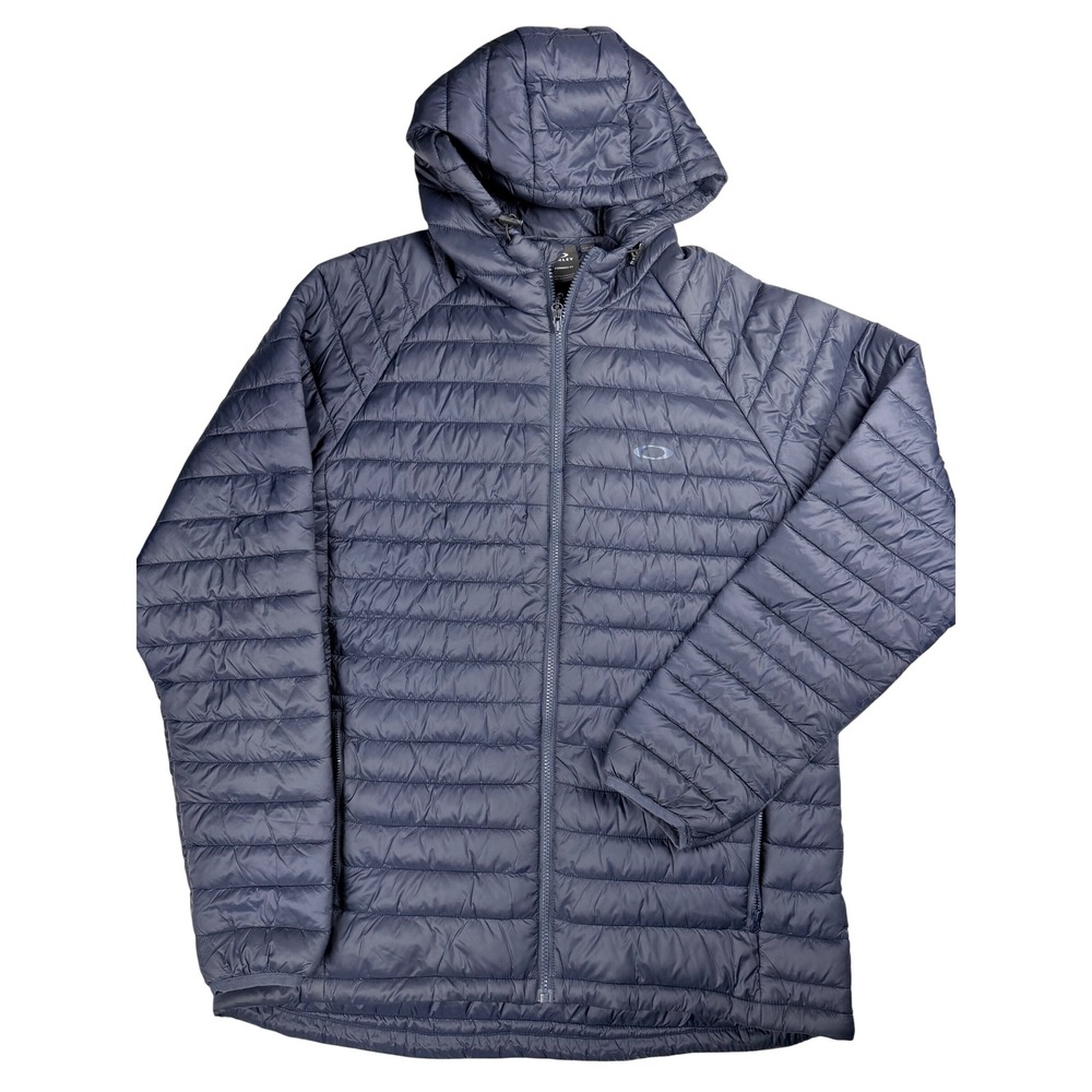 Oakley Mens XL Navy Blue Quilted Puffer Jacket Performance Fit Hooded Full Zip